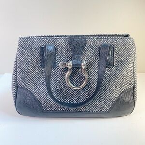 Burberry London Tweed and Leather Tote Bag